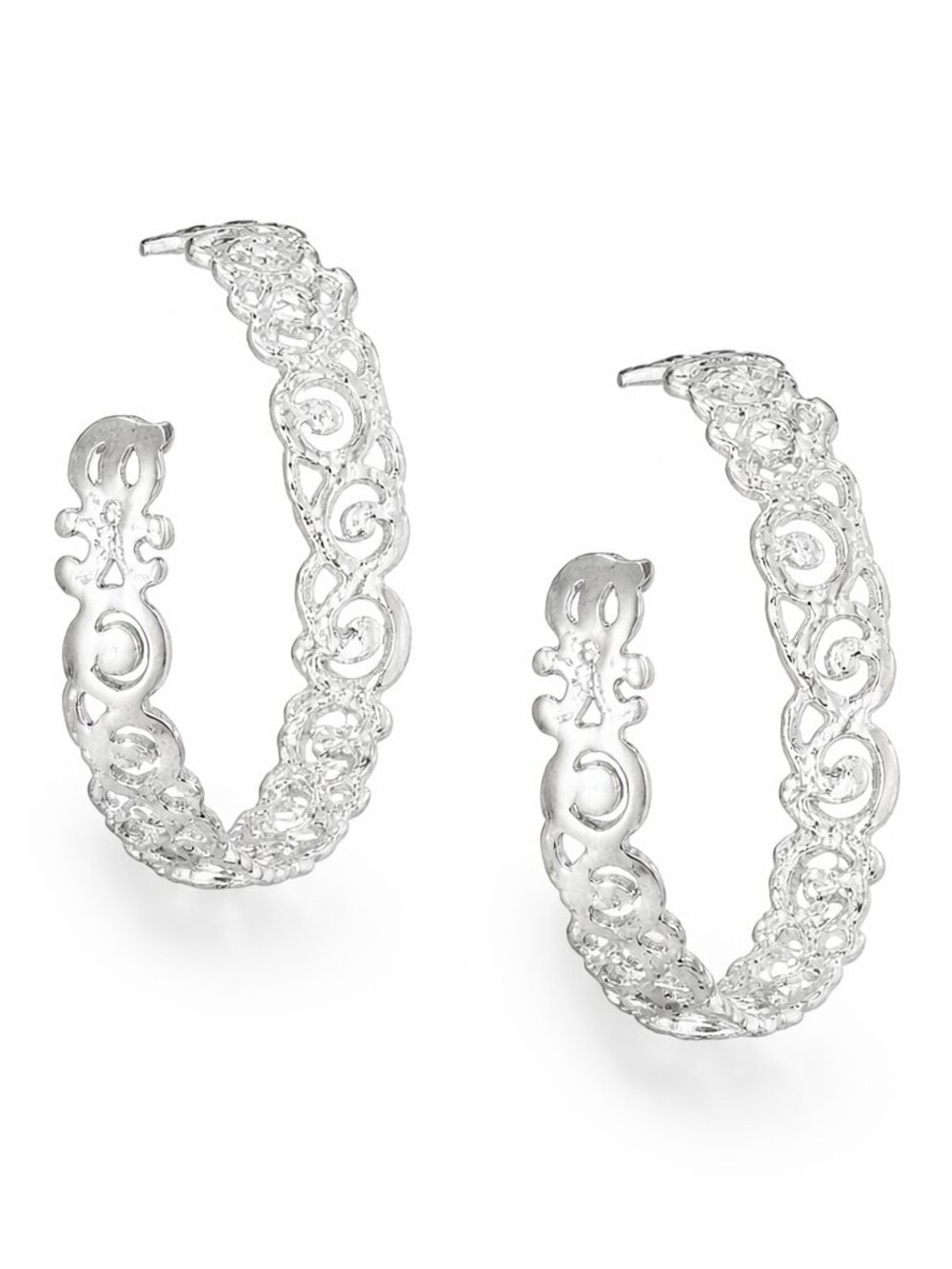 Ornate Sterling Silver Swirl Filigree Hoop Earrings